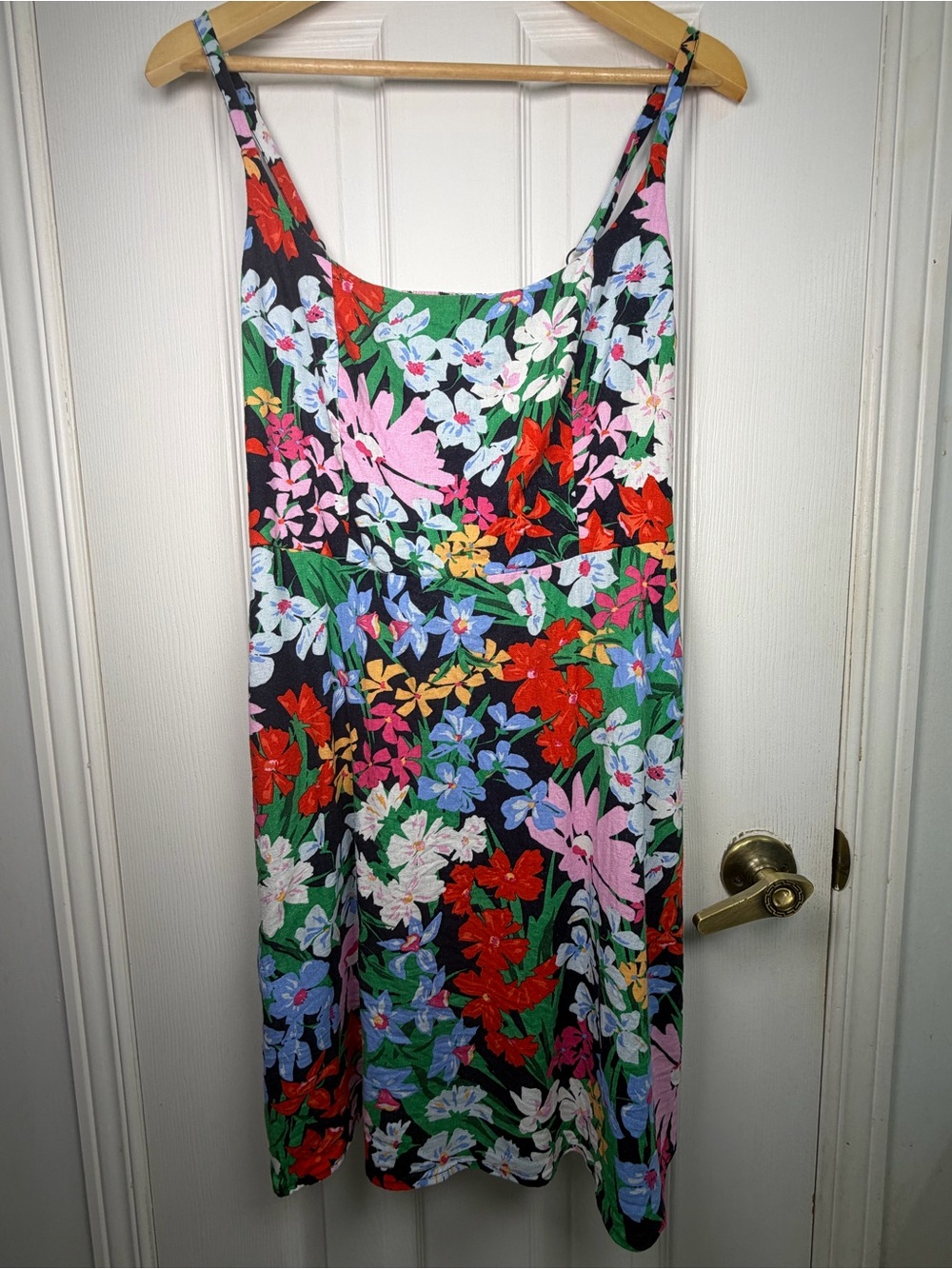 Old Navy - Navy Floral Slip Dress L Linen Blend Smocked Back Cottagecore Boho